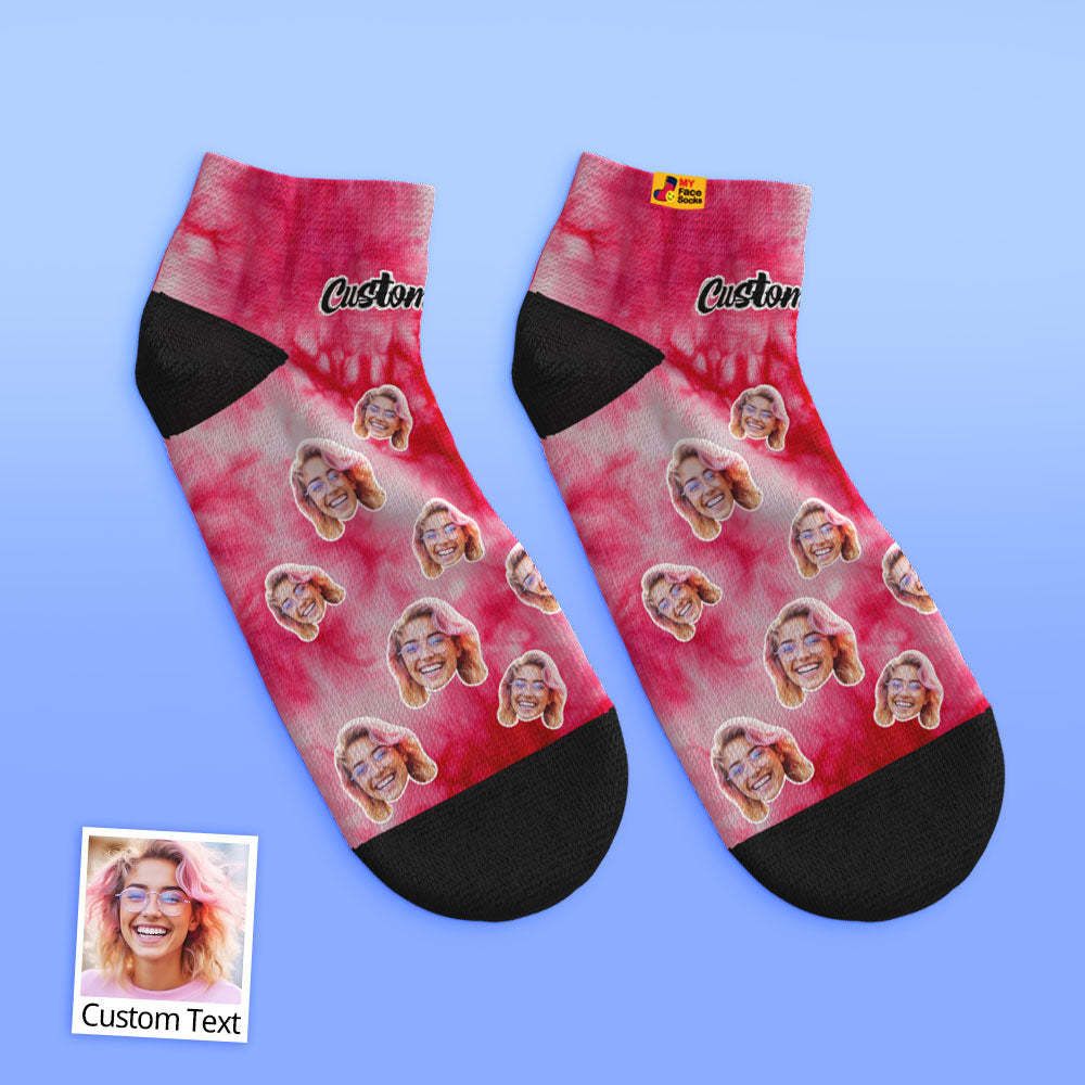 Custom Low Cut Ankle Face Socks Ice Dyed Ice Dye - PhotoBoxer