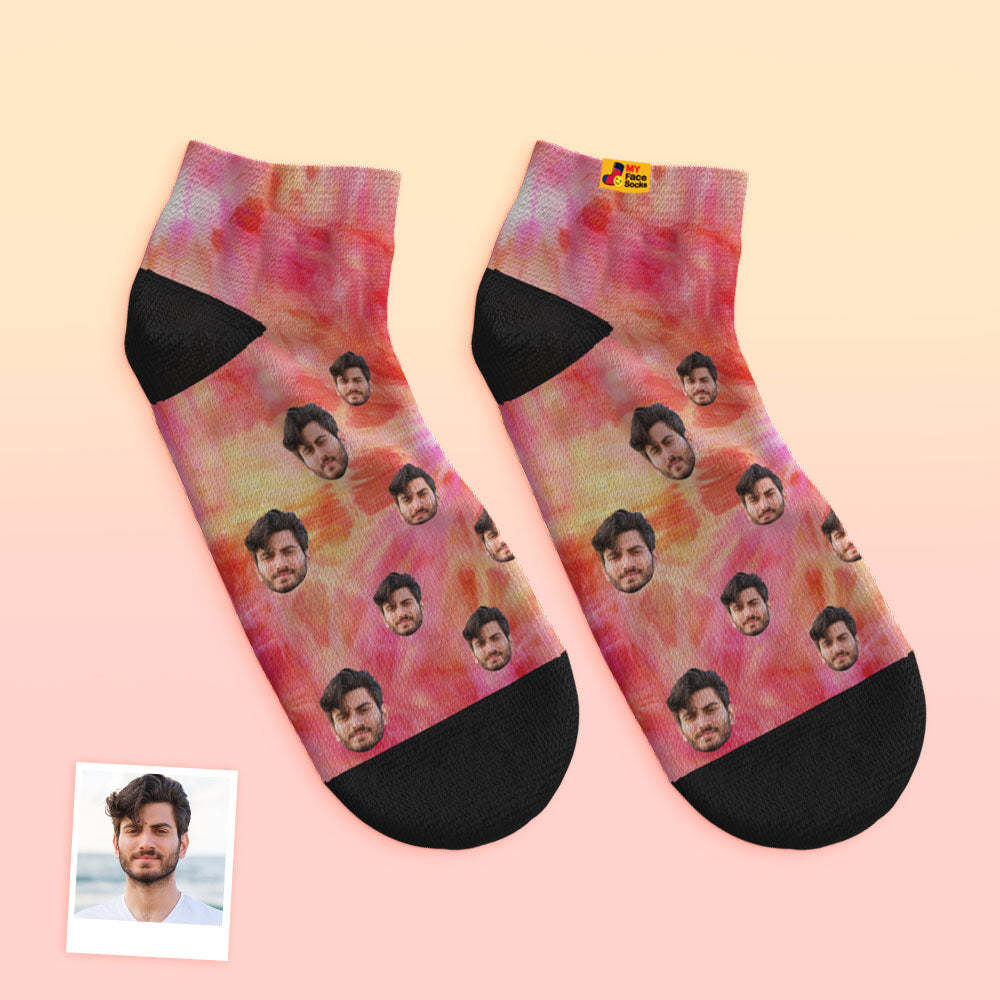 Custom Low Cut Ankle Face Socks Tie Dyed Style Colorful - PhotoBoxer
