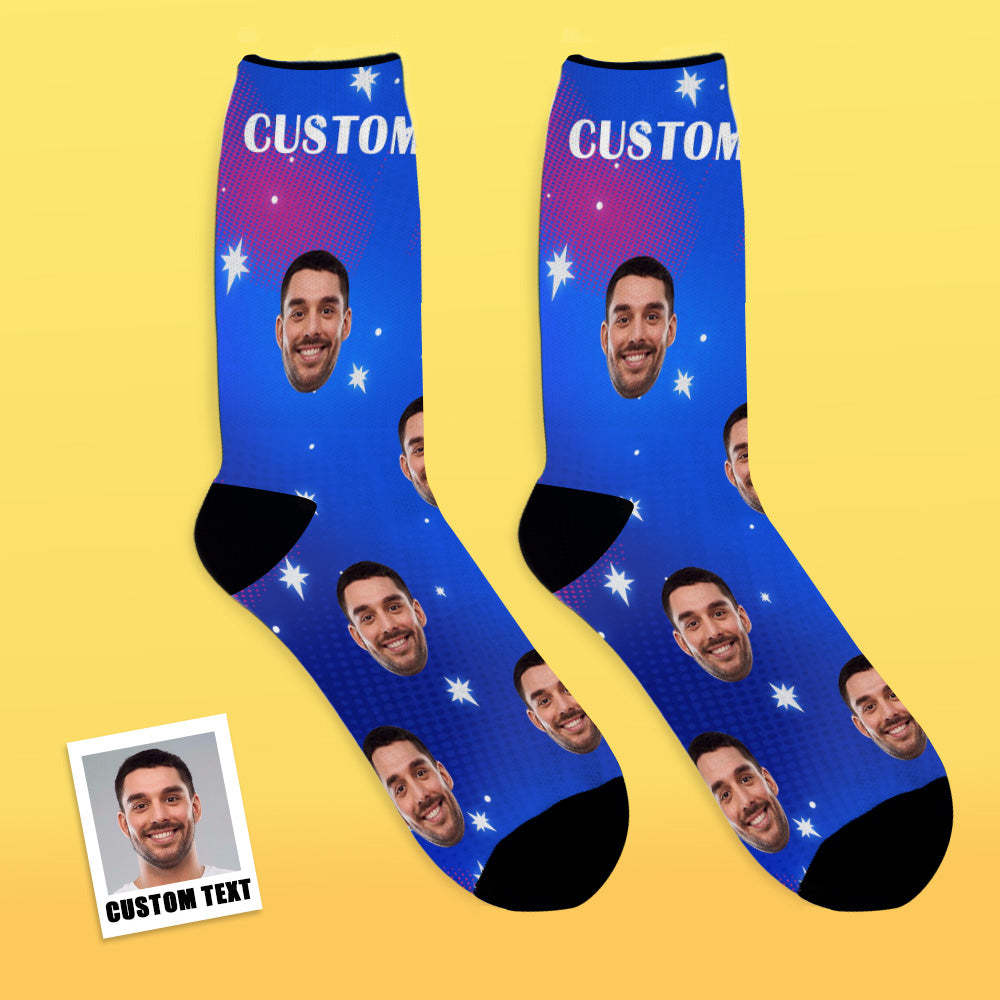 Custom Face Socks Add Pictures and Name Star Breathable Soft Socks - PhotoBoxer