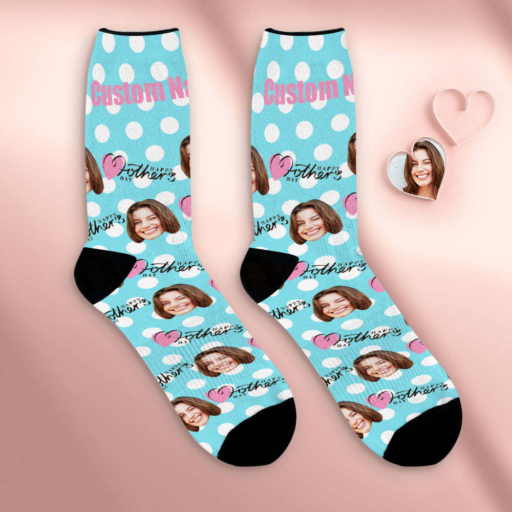 Custom Breathable Face Socks Personalized Soft Spotty Socks Gifts For Mom Happy Mother's Day - PhotoBoxer