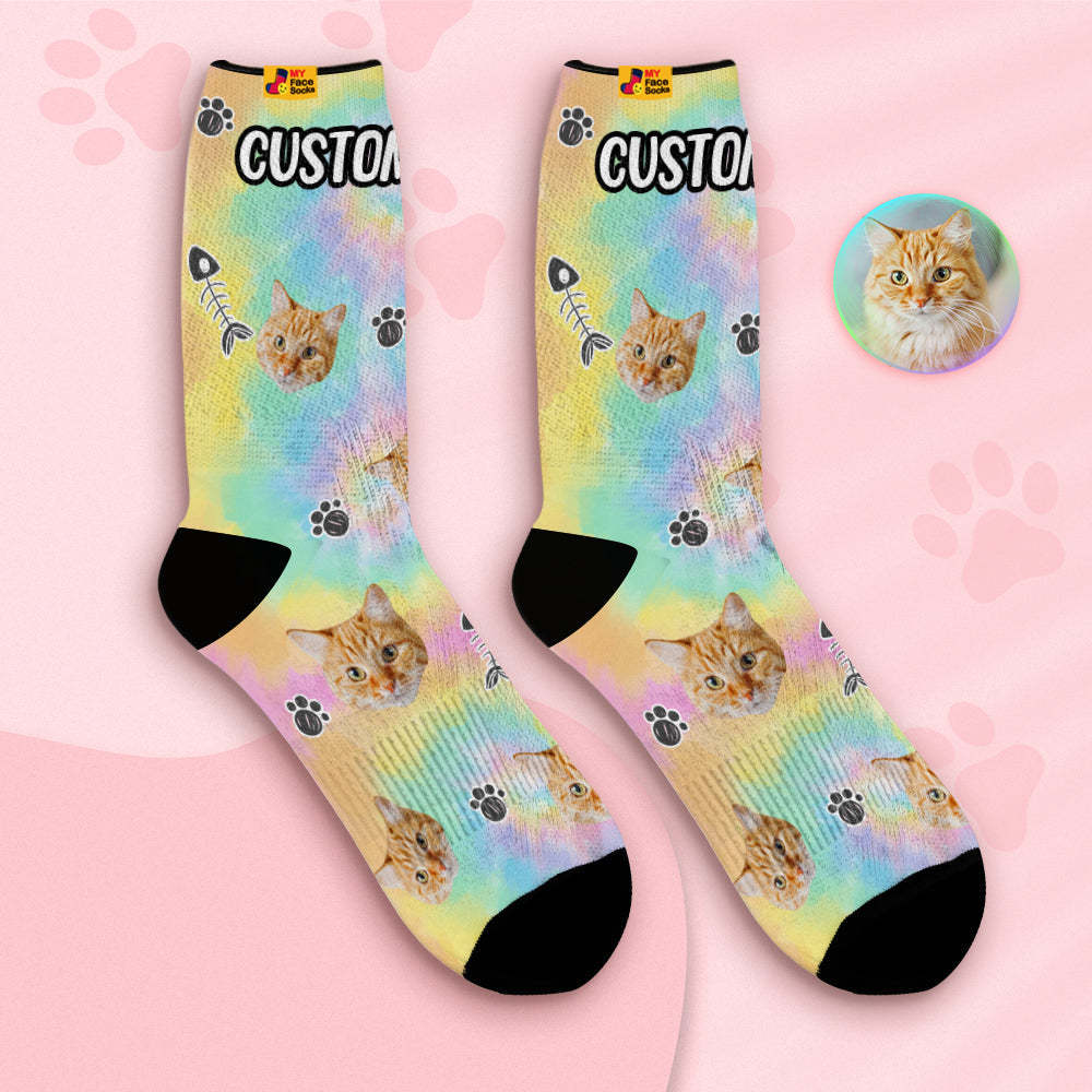 Custom Breathable Face Socks Personalized Soft Socks Gifts Tie-Dye Pet Face - PhotoBoxer