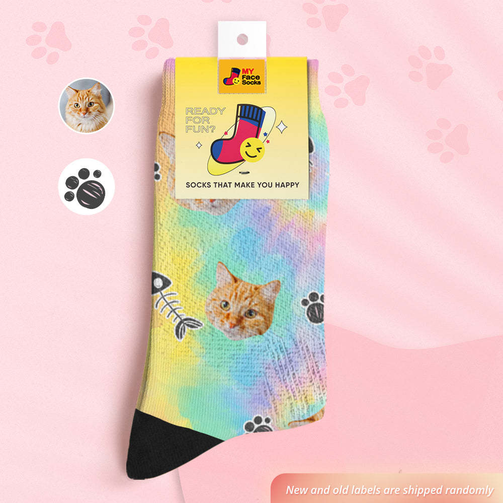 Custom Breathable Face Socks Personalized Soft Socks Gifts Tie-Dye Pet Face - PhotoBoxer