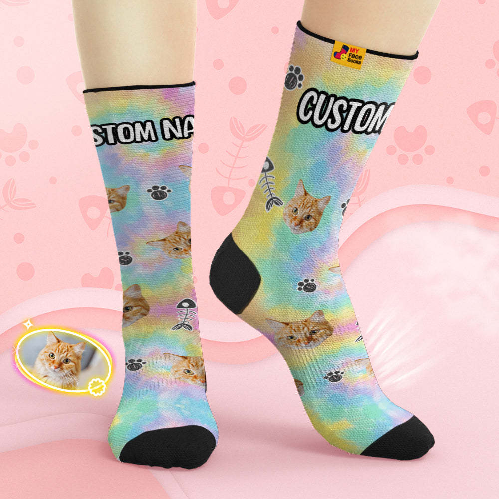 Custom Breathable Face Socks Personalized Soft Socks Gifts Tie-Dye Pet Face - PhotoBoxer