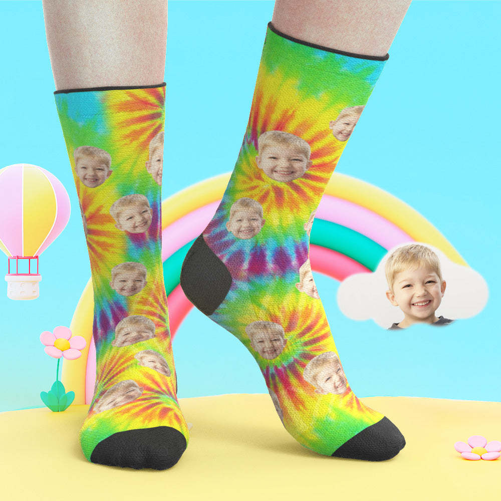 Custom Tie Dye Style Breathable Face Socks Personalized Soft Socks Gifts - PhotoBoxer