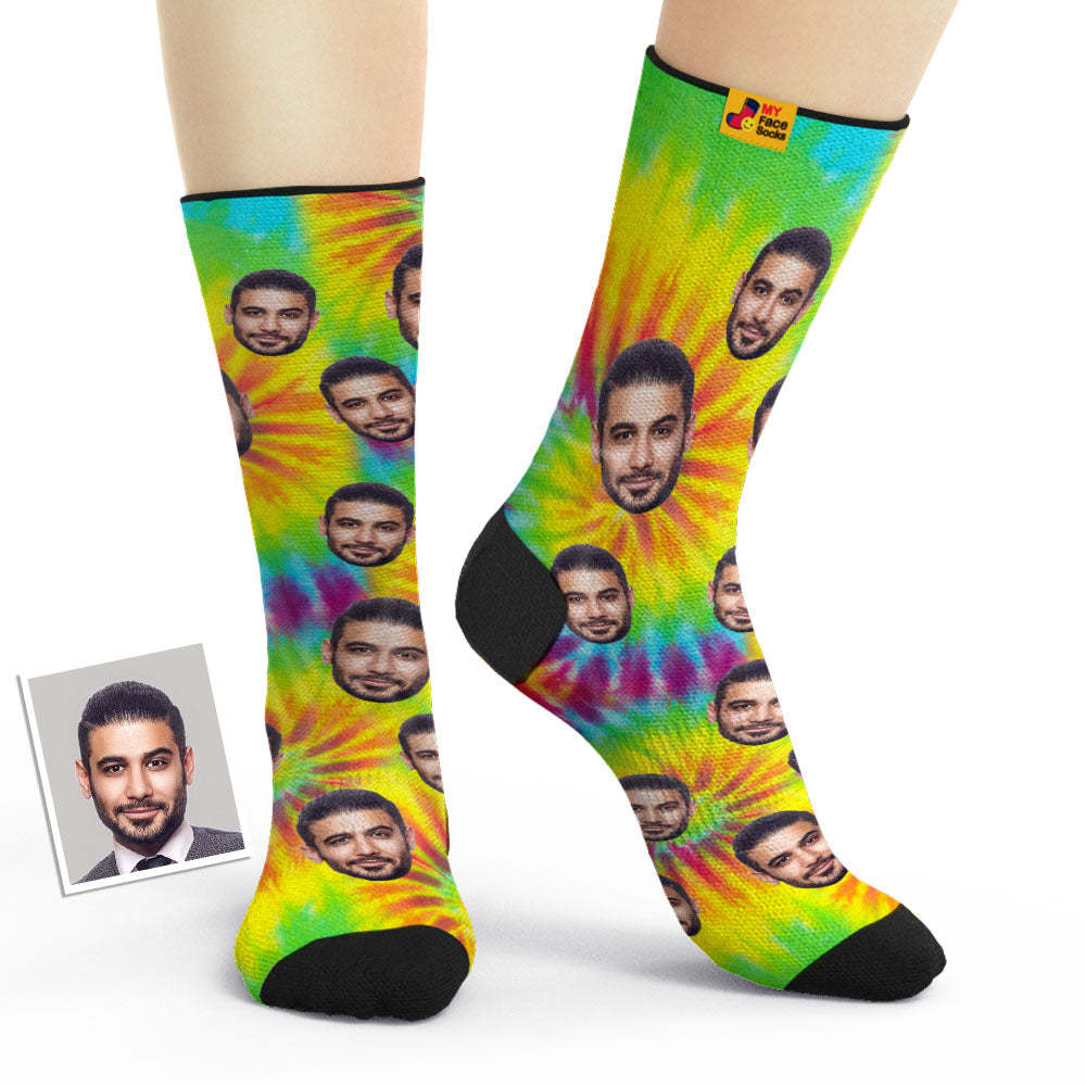 Custom Tie Dye Style Breathable Face Socks Personalized Soft Socks Gifts - PhotoBoxer