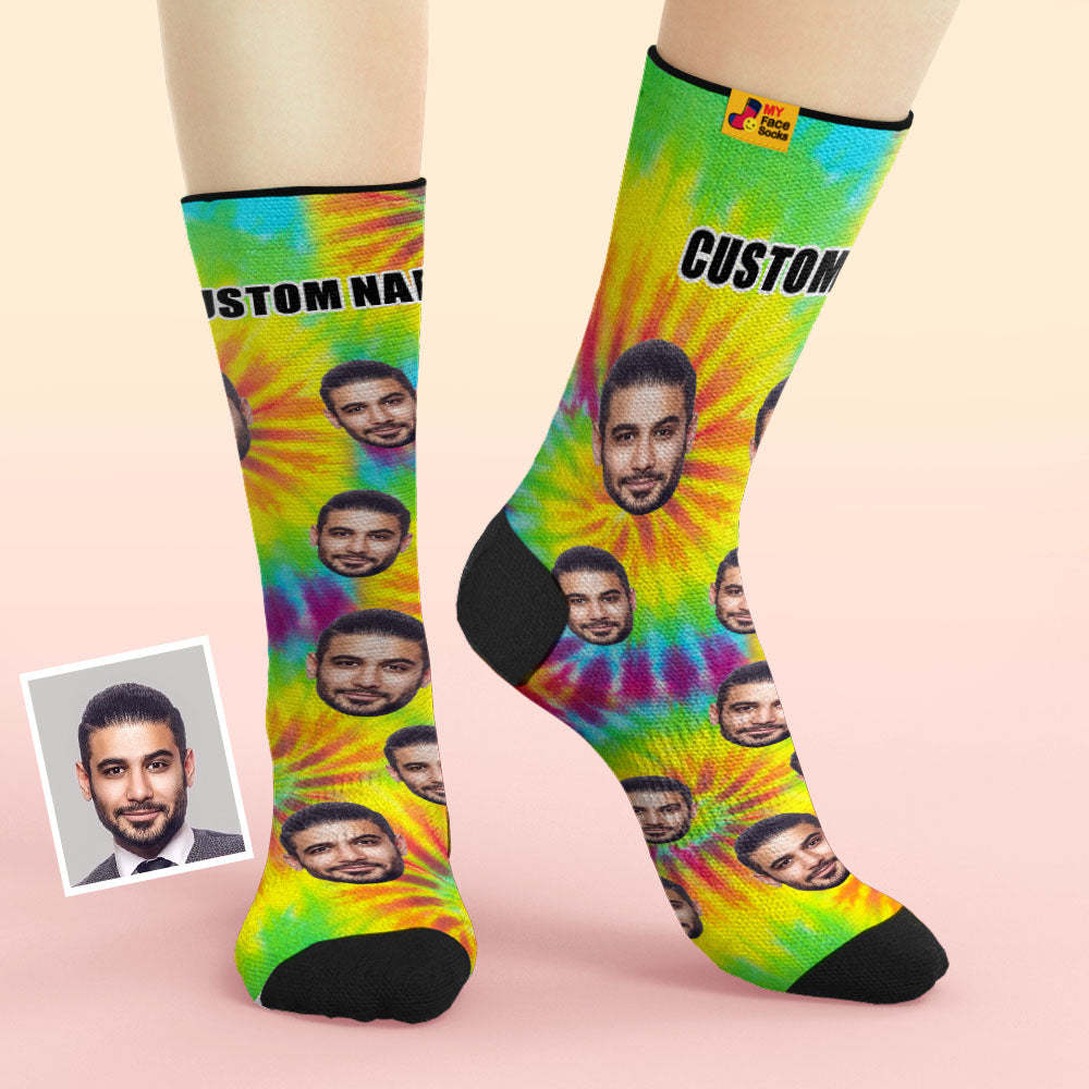 Custom Tie Dye Style Breathable Face Socks Personalized Soft Socks Gifts - PhotoBoxer