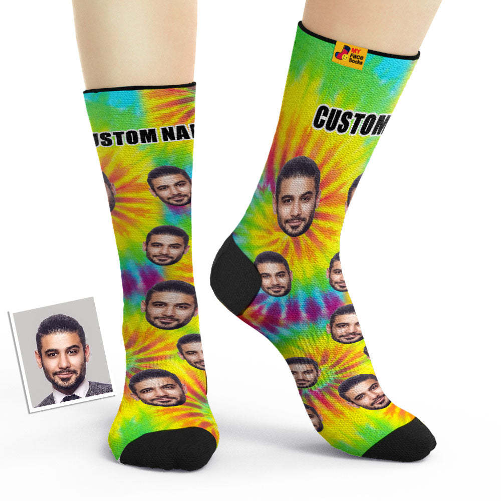 Custom Tie Dye Style Breathable Face Socks Personalized Soft Socks Gifts - PhotoBoxer