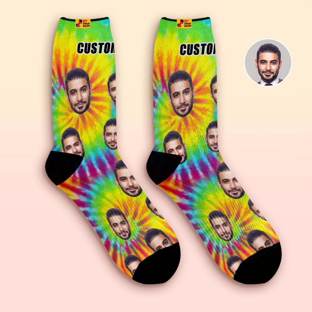 Custom Tie Dye Style Breathable Face Socks Personalized Soft Socks Gifts - PhotoBoxer