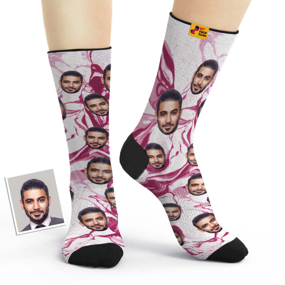 Custom Tie Dye Style Breathable Face Socks Personalized Soft Socks Gifts Purple - PhotoBoxer