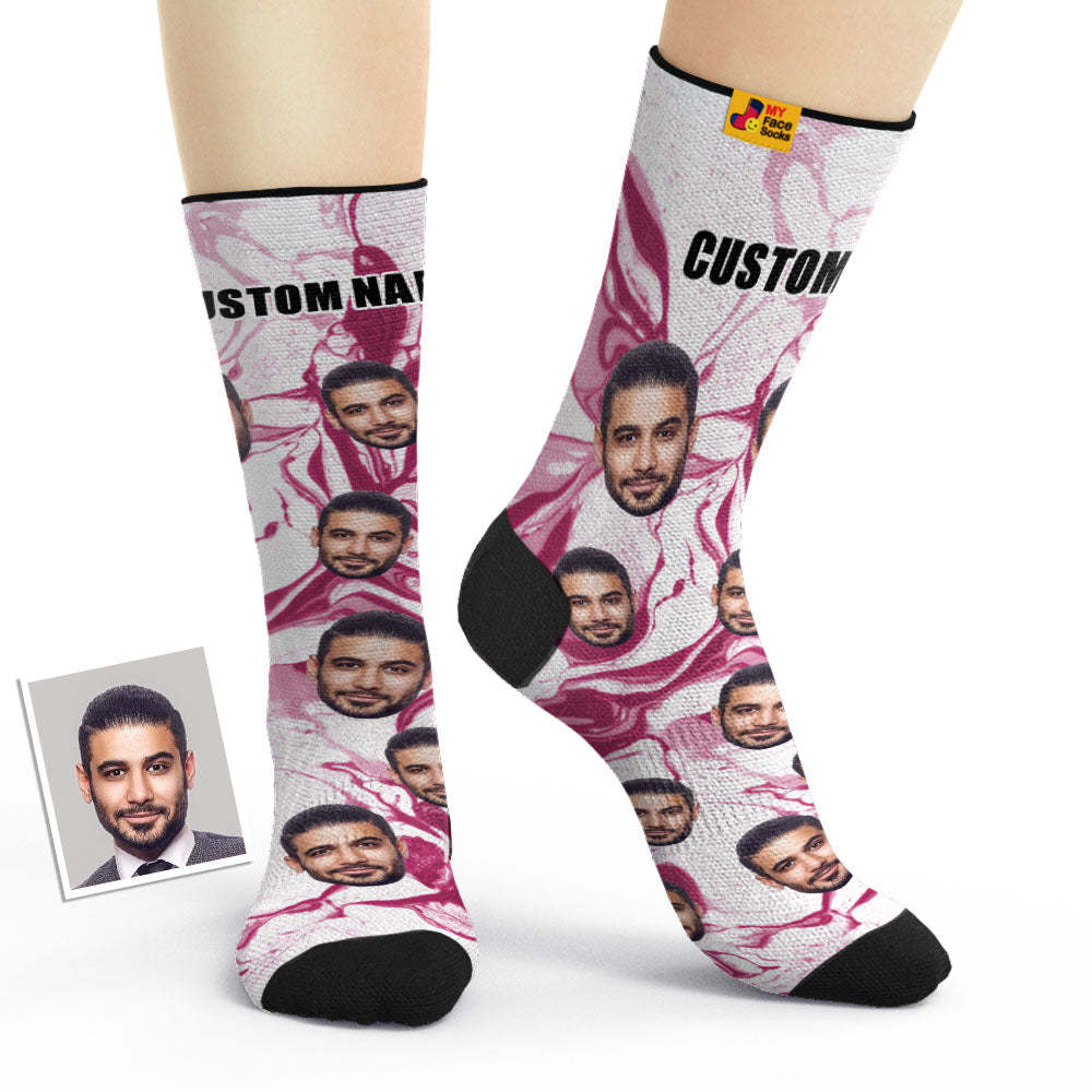 Custom Tie Dye Style Breathable Face Socks Personalized Soft Socks Gifts Purple - PhotoBoxer