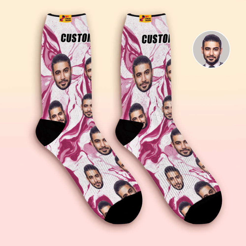 Custom Tie Dye Style Breathable Face Socks Personalized Soft Socks Gifts Purple - PhotoBoxer
