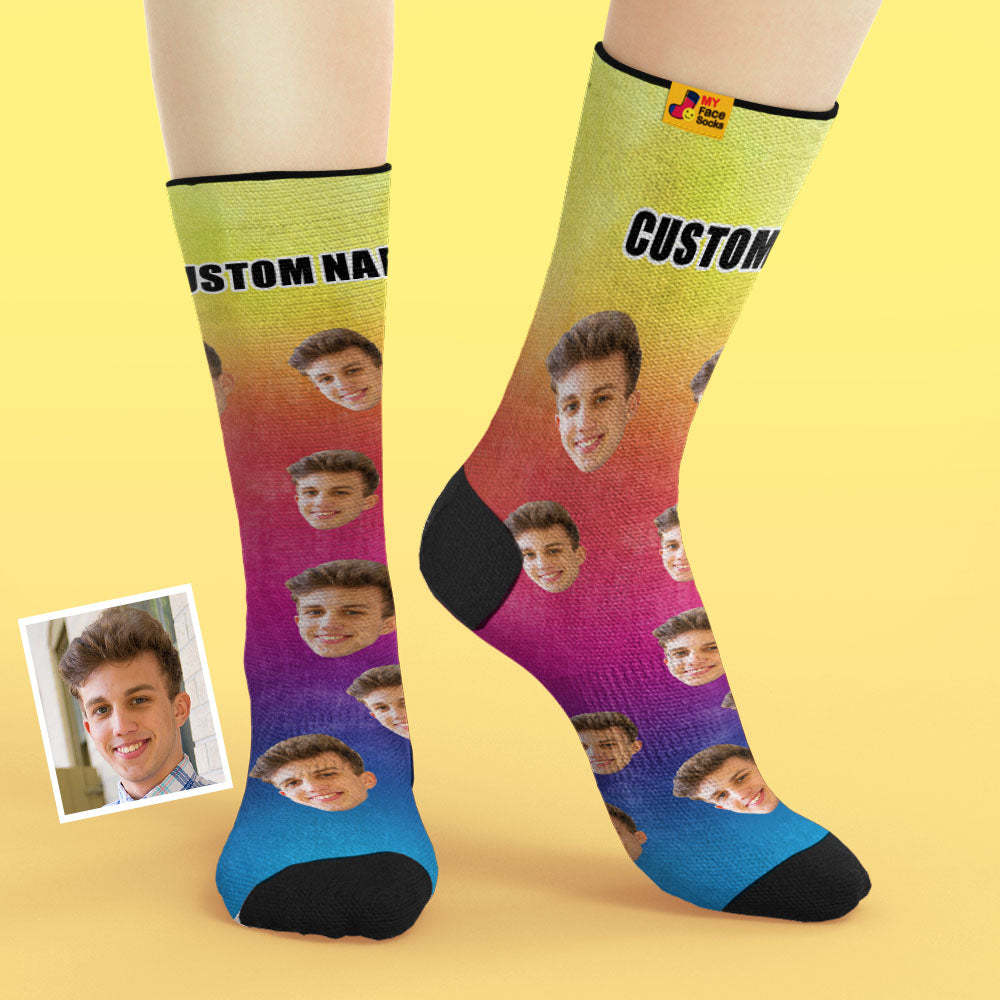 Custom Tie Dye Style Breathable Face Socks Personalized Soft Socks Gifts Multicolor - PhotoBoxer
