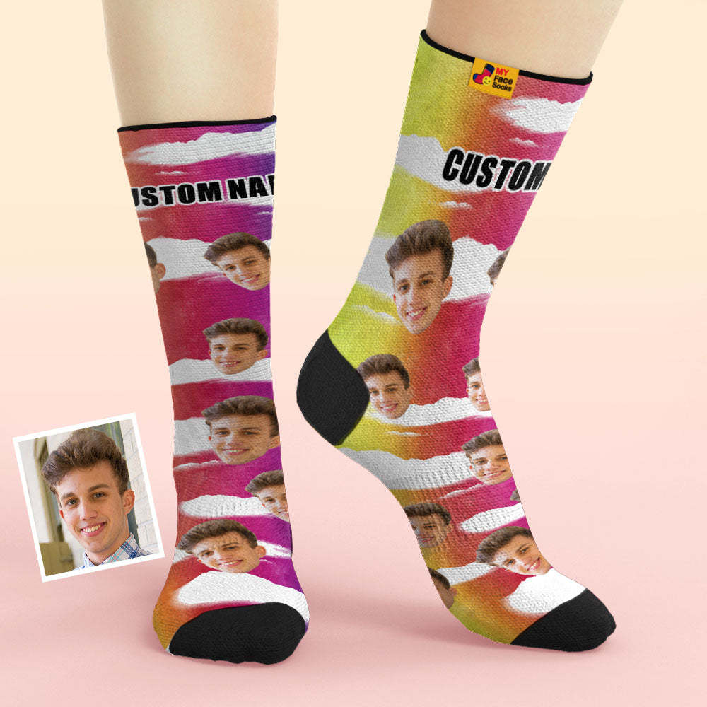 Custom Tie Dye Style Breathable Face Socks Personalized Soft Socks Gifts Multicolor - PhotoBoxer