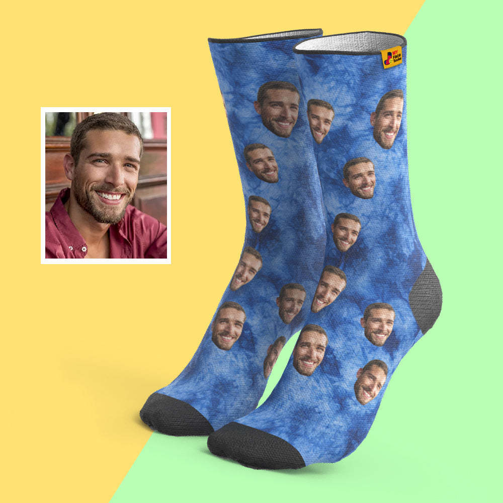 Custom Tie Dye Style Breathable Face Socks Personalized Soft Socks Gifts - PhotoBoxer