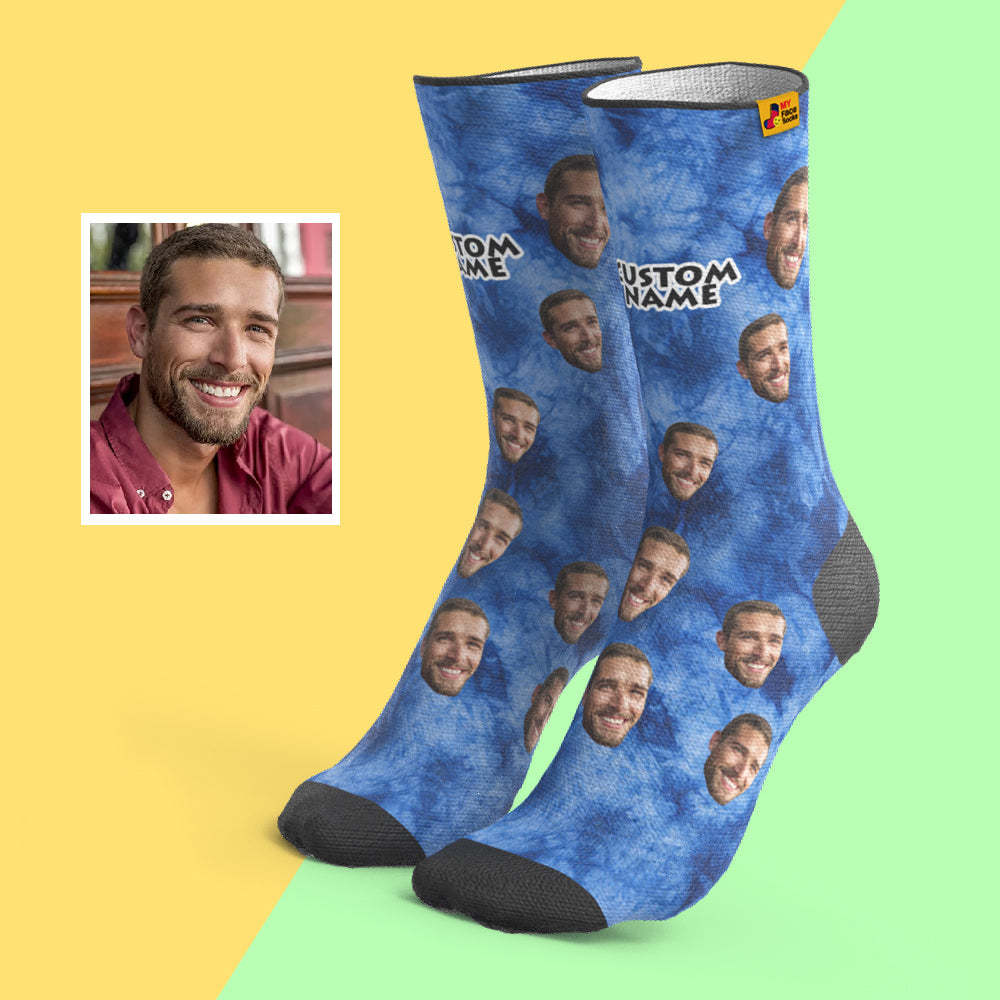 Custom Tie Dye Style Breathable Face Socks Personalized Soft Socks Gifts - PhotoBoxer