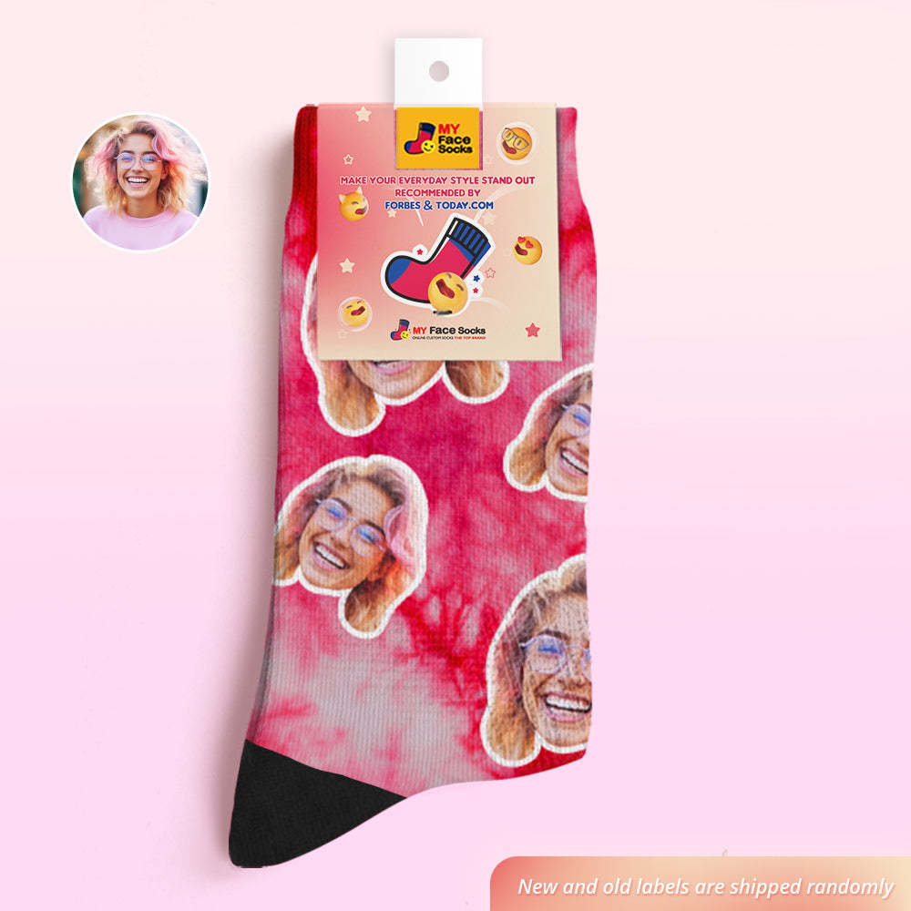 Custom Tie Dye Style Breathable Face Socks Personalized Soft Socks Gifts Red Color - PhotoBoxer