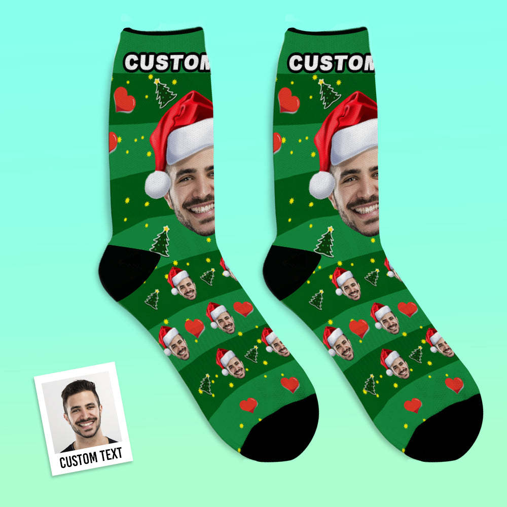 Custom Christmas Tree Photo Socks With Text - PhotoBoxer