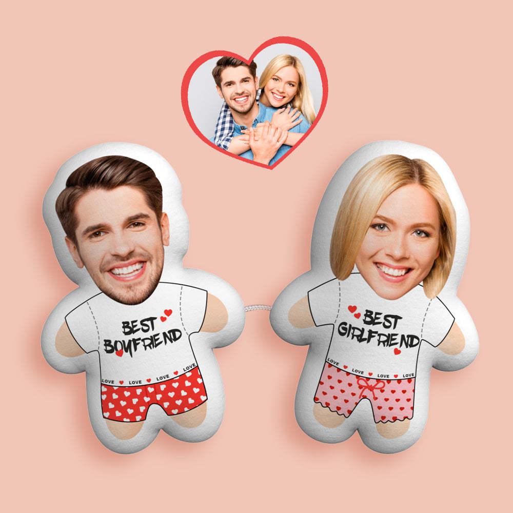 Custom Face Photo Pillow Couple Toy Plush Doll Link with a Line - PhotoBoxer