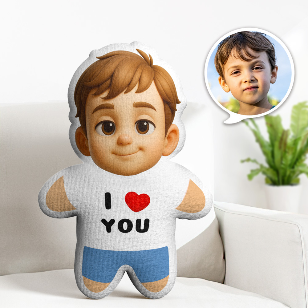 Custom Q Version Minime Throw Pillow I LOVE YOU Custom Face Gifts Personalized Photo Minime Pillow - MyPhotoBoxerUk