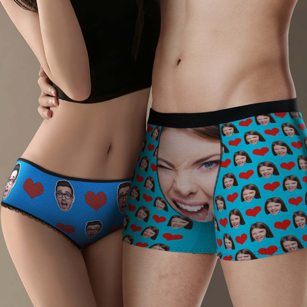 Custom Face Matching Underwear for Couples Love Heart Personalized Colorful Funny Underwear Valentine's Day Gift