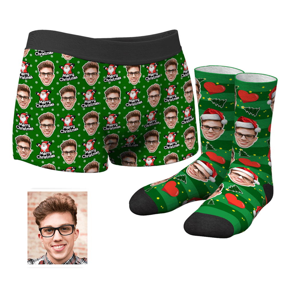 Men's Custom Face Boxer Shorts and Face Socks Set | Merry Christmas