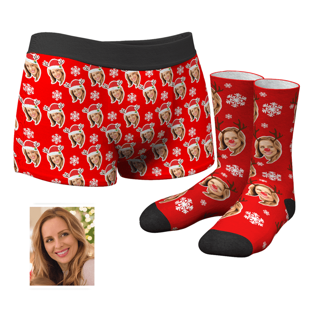 Men's Christmas Face Boxer Shorts and Photo Socks Set | Snowflake