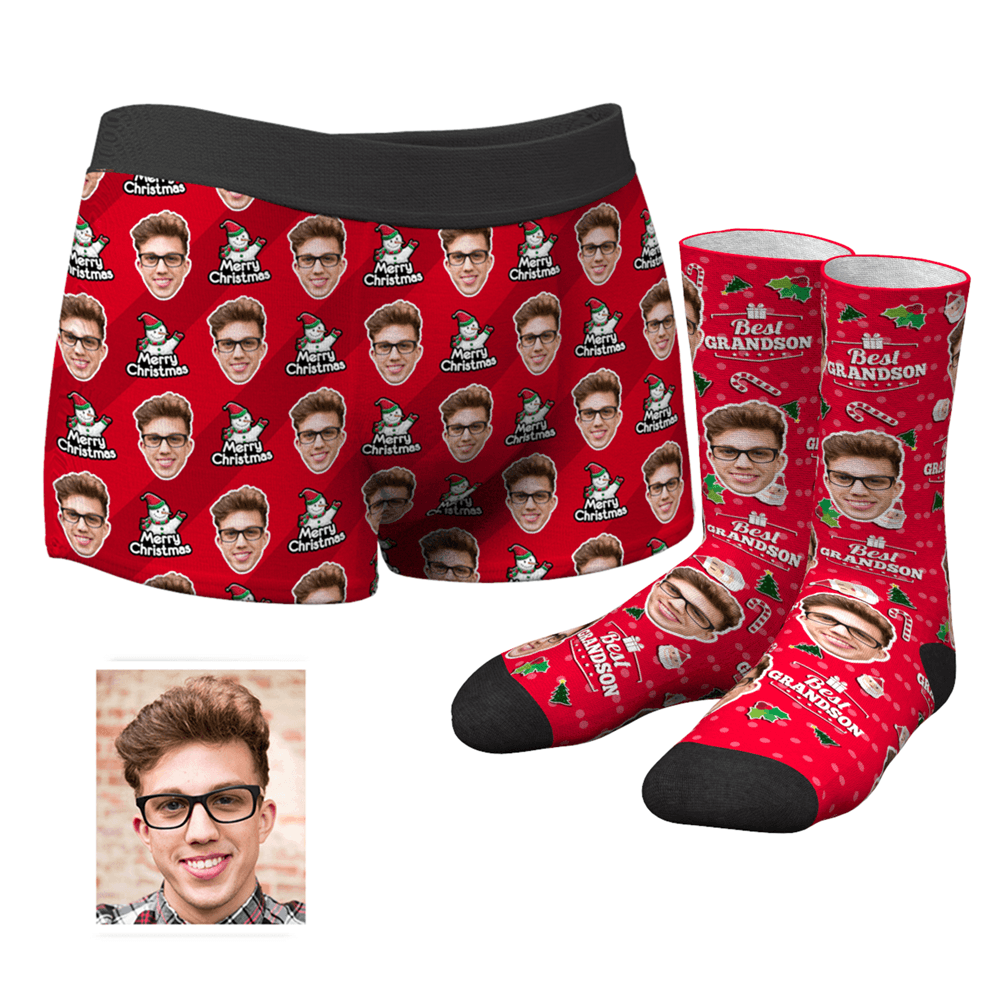 Men's Merry Christmas Photo Boxer Shorts and Photo Socks Set