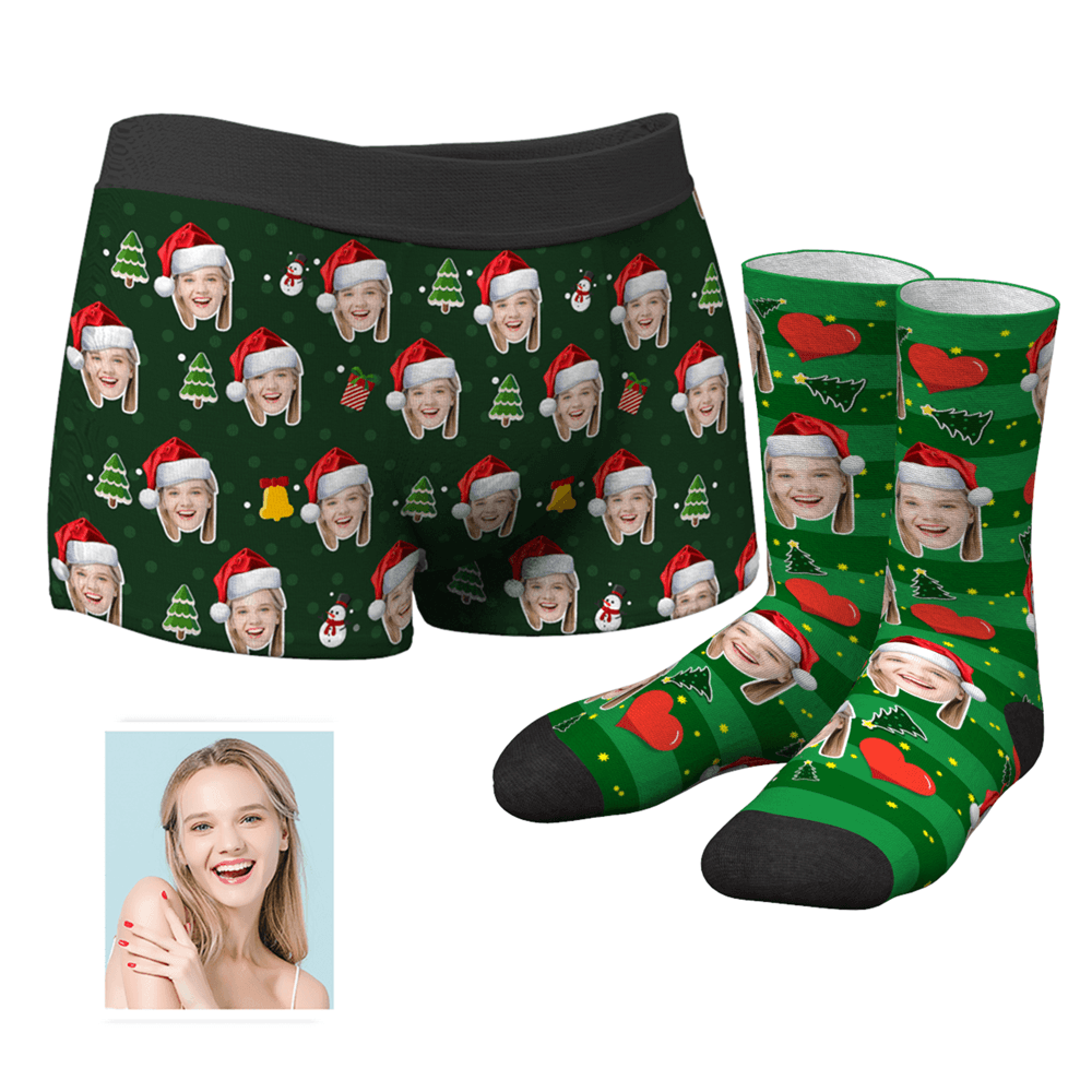 Men's Christmas Face Boxer Shorts and Face Socks Set