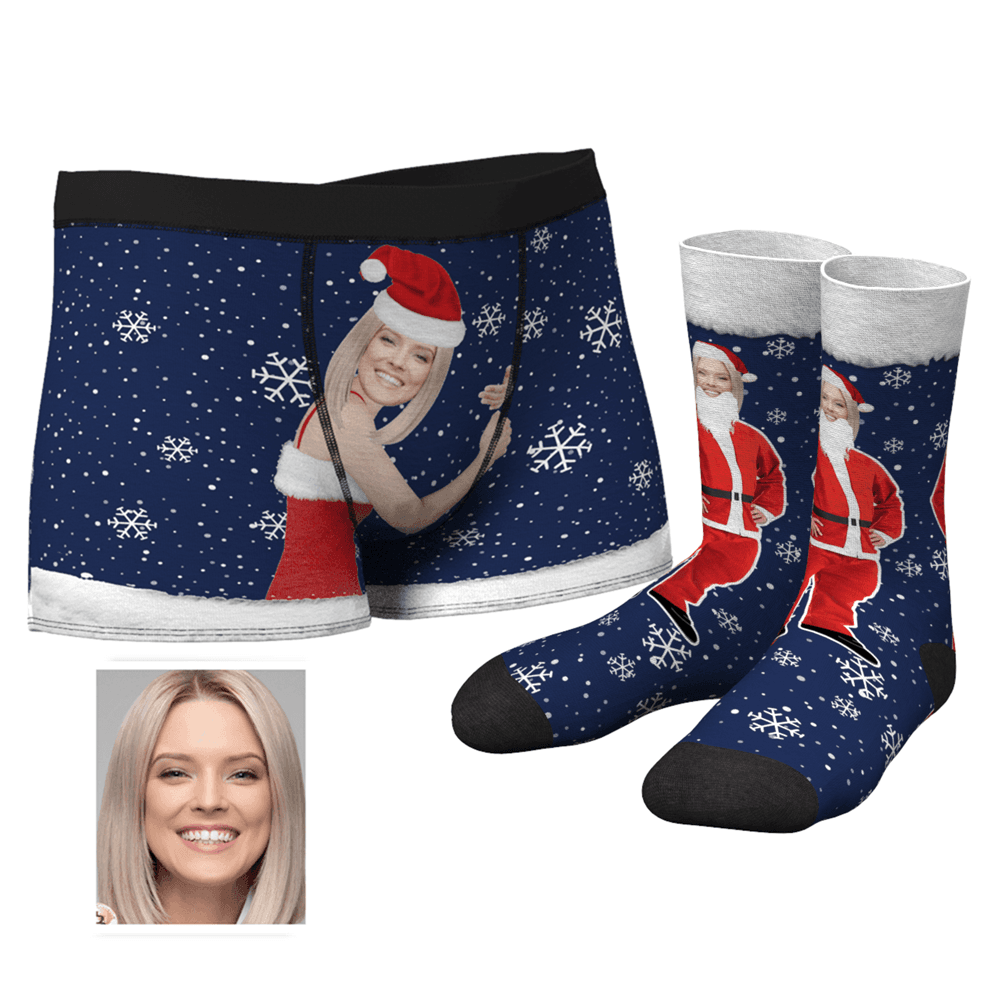 Men's Christmas Face on Body Boxer Shorts and Photo Socks Set