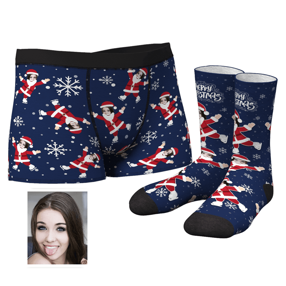 Men's Christmas Face on Body Boxer Shorts and Socks Set