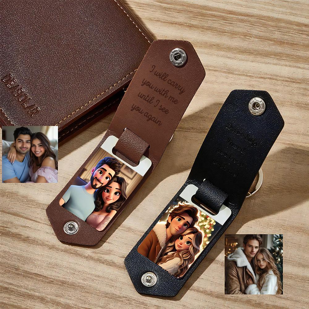 Custom Leather Cartoon Animation Picture Keychain - PhotoBoxer