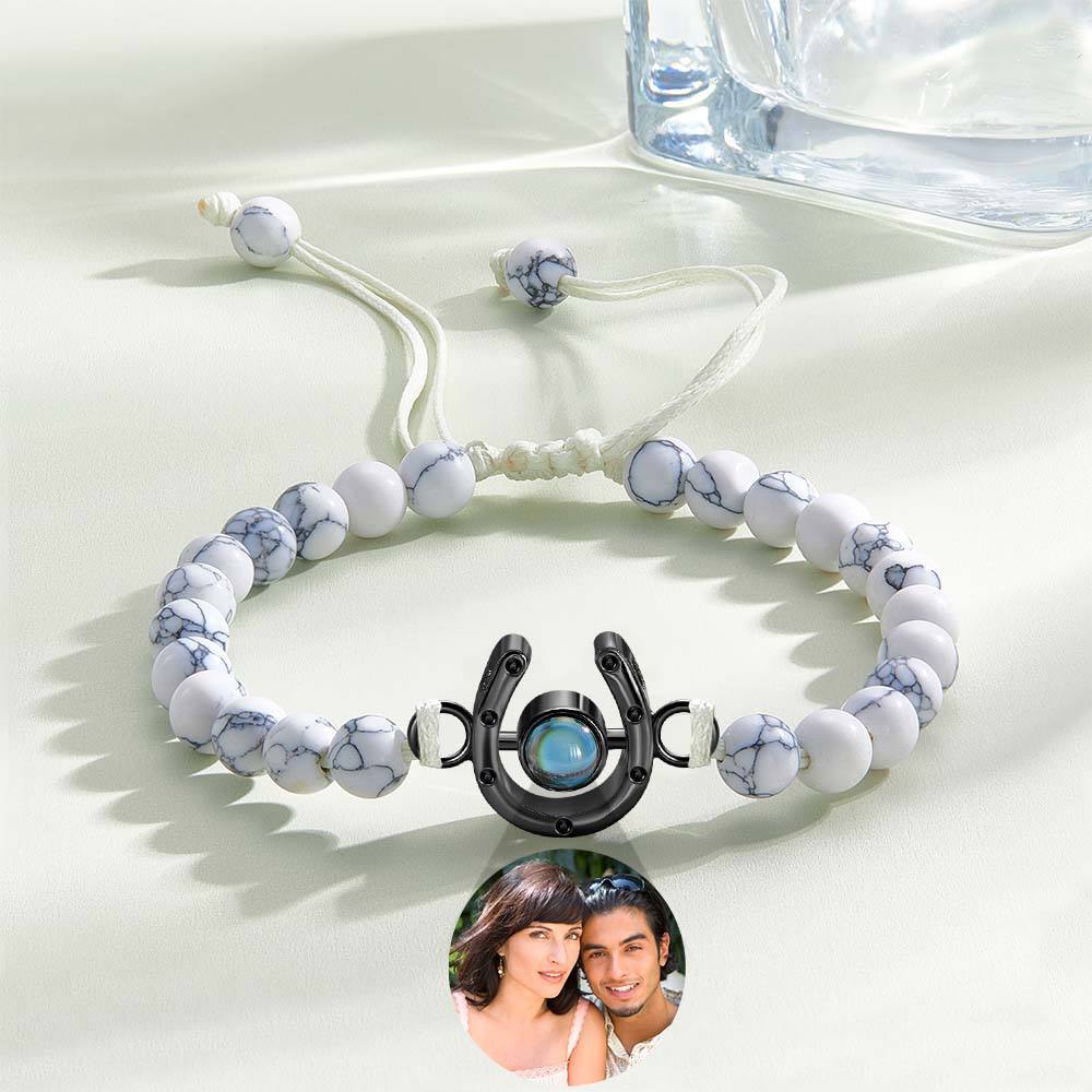 Personalized Horseshoe Charm Photo Projection Beads Bracelet Gift for Horse Lovers - PhotoBoxer