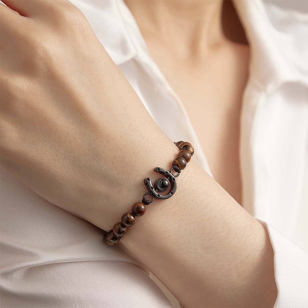 Personalized Horseshoe Charm Photo Projection Beads Bracelet Gift for Horse Lovers - PhotoBoxer