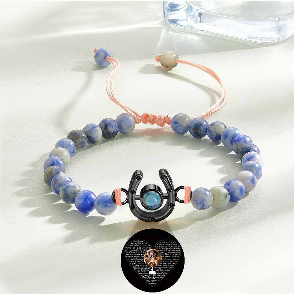 Personalized Horseshoe Charm Photo Projection Beads Bracelet Gift for Horse Lovers - PhotoBoxer