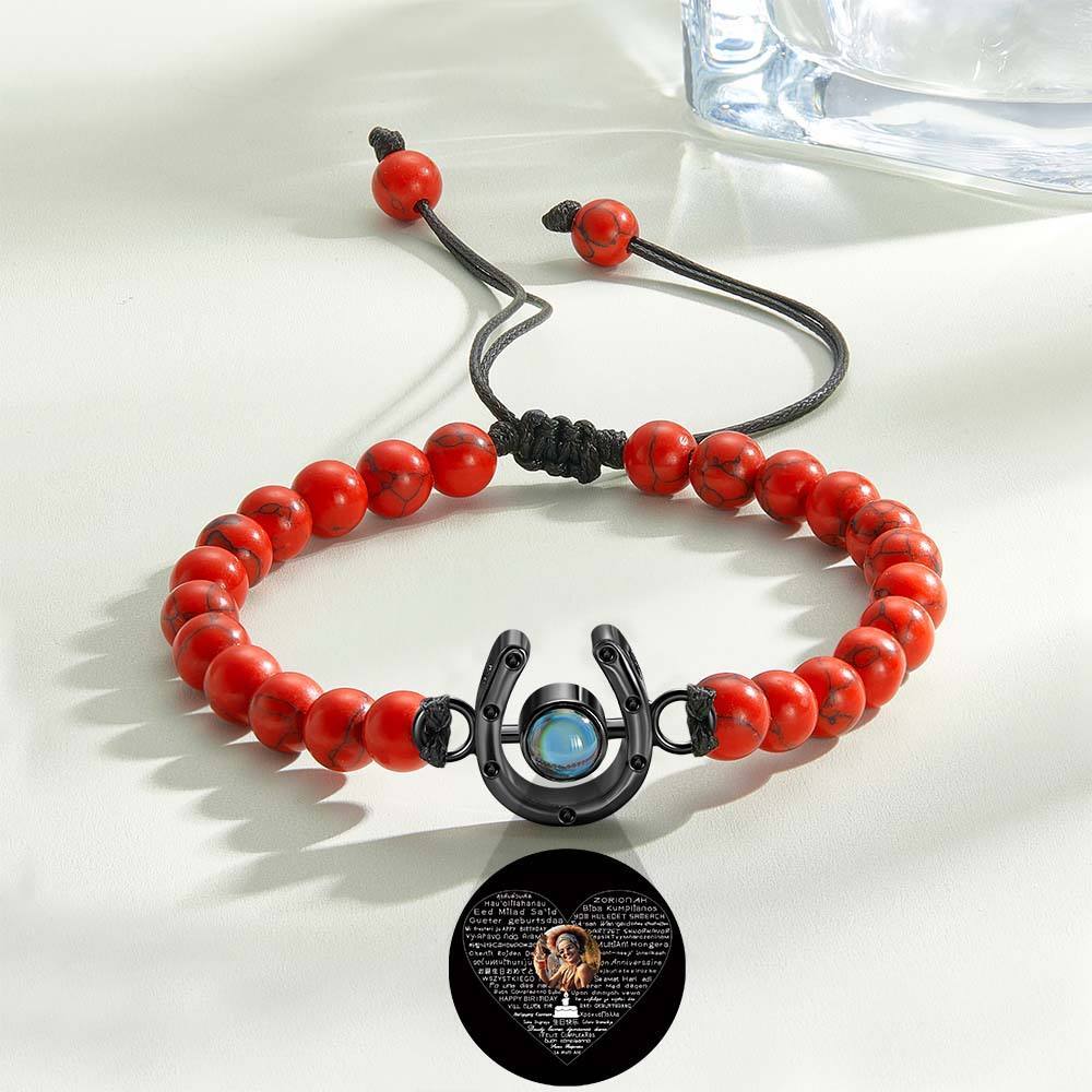 Personalized Horseshoe Charm Photo Projection Beads Bracelet Gift for Horse Lovers - PhotoBoxer