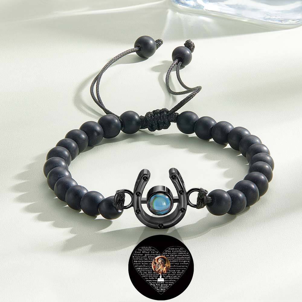 Personalized Horseshoe Charm Photo Projection Beads Bracelet Gift for Horse Lovers - PhotoBoxer