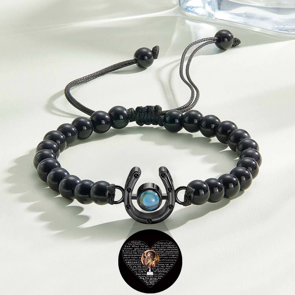 Personalized Horseshoe Charm Photo Projection Beads Bracelet Gift for Horse Lovers - PhotoBoxer