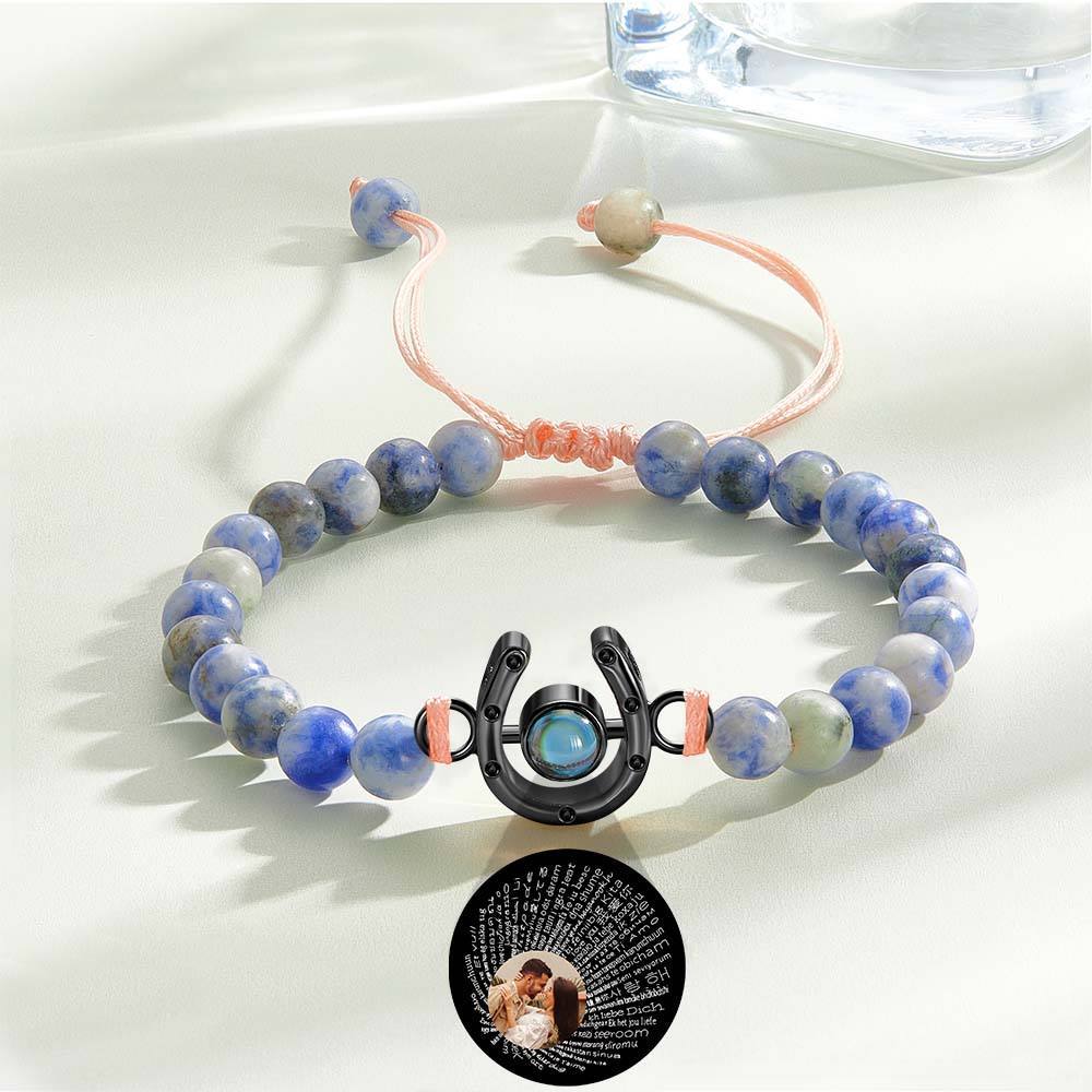 Personalized Horseshoe Charm Photo Projection Beads Bracelet Gift for Horse Lovers - PhotoBoxer