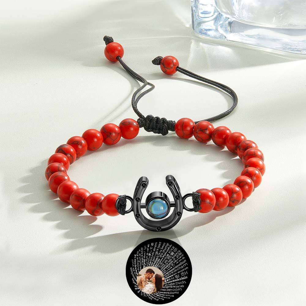 Personalized Horseshoe Charm Photo Projection Beads Bracelet Gift for Horse Lovers - PhotoBoxer