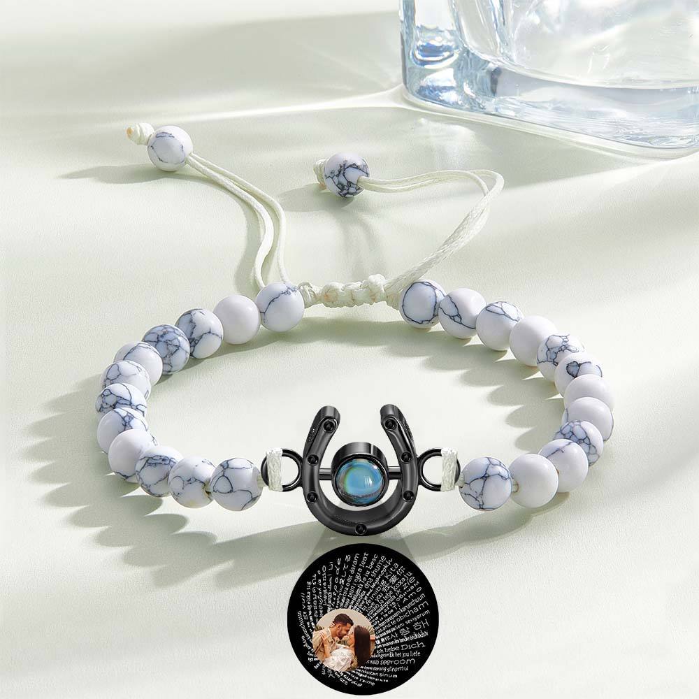 Personalized Horseshoe Charm Photo Projection Beads Bracelet Gift for Horse Lovers - PhotoBoxer