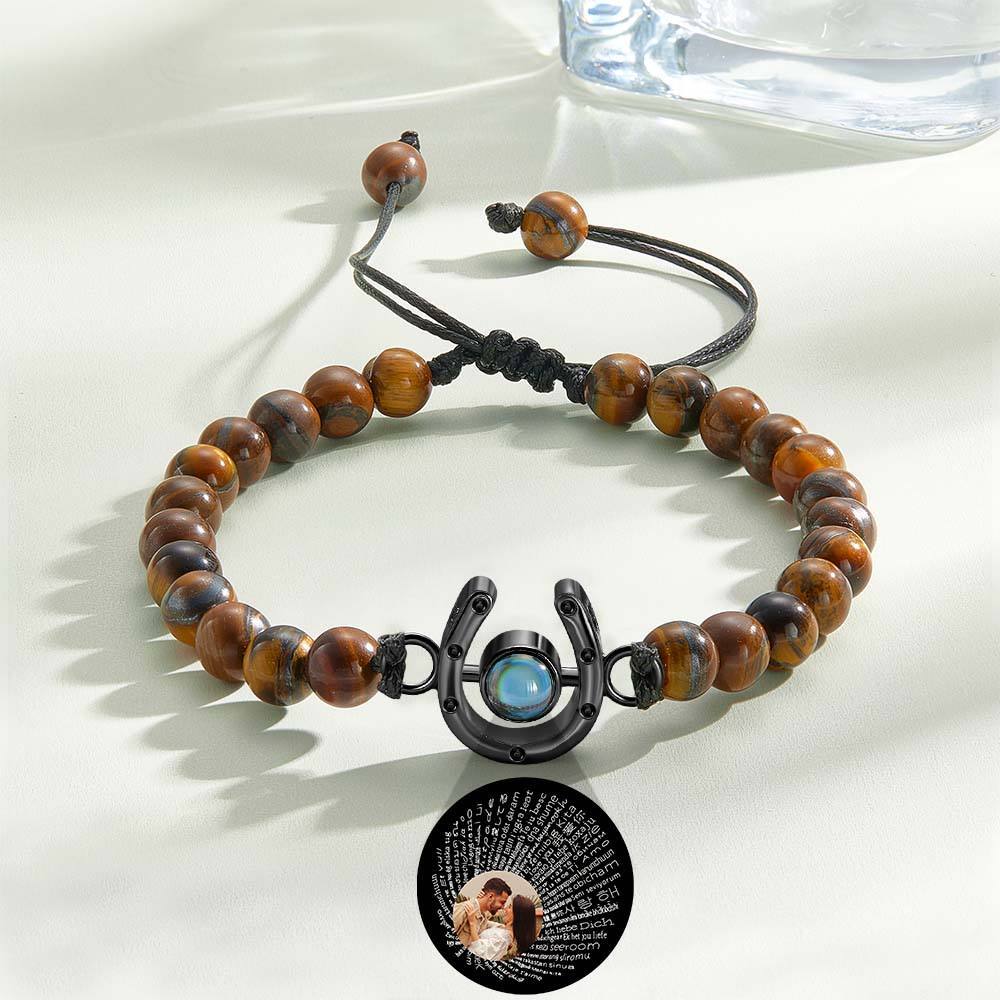 Personalized Horseshoe Charm Photo Projection Beads Bracelet Gift for Horse Lovers - PhotoBoxer