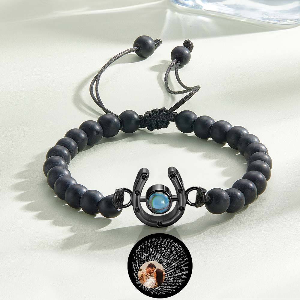 Personalized Horseshoe Charm Photo Projection Beads Bracelet Gift for Horse Lovers - PhotoBoxer