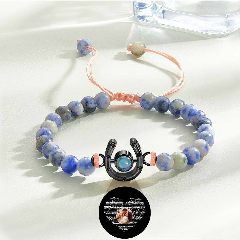 Personalized Horseshoe Charm Photo Projection Beads Bracelet Gift for Horse Lovers - PhotoBoxer