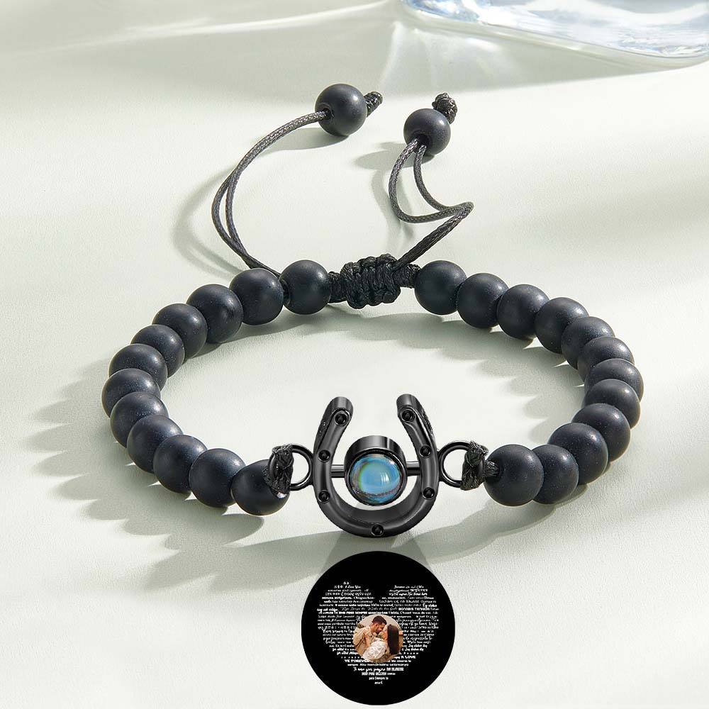 Personalized Horseshoe Charm Photo Projection Beads Bracelet Gift for Horse Lovers - PhotoBoxer