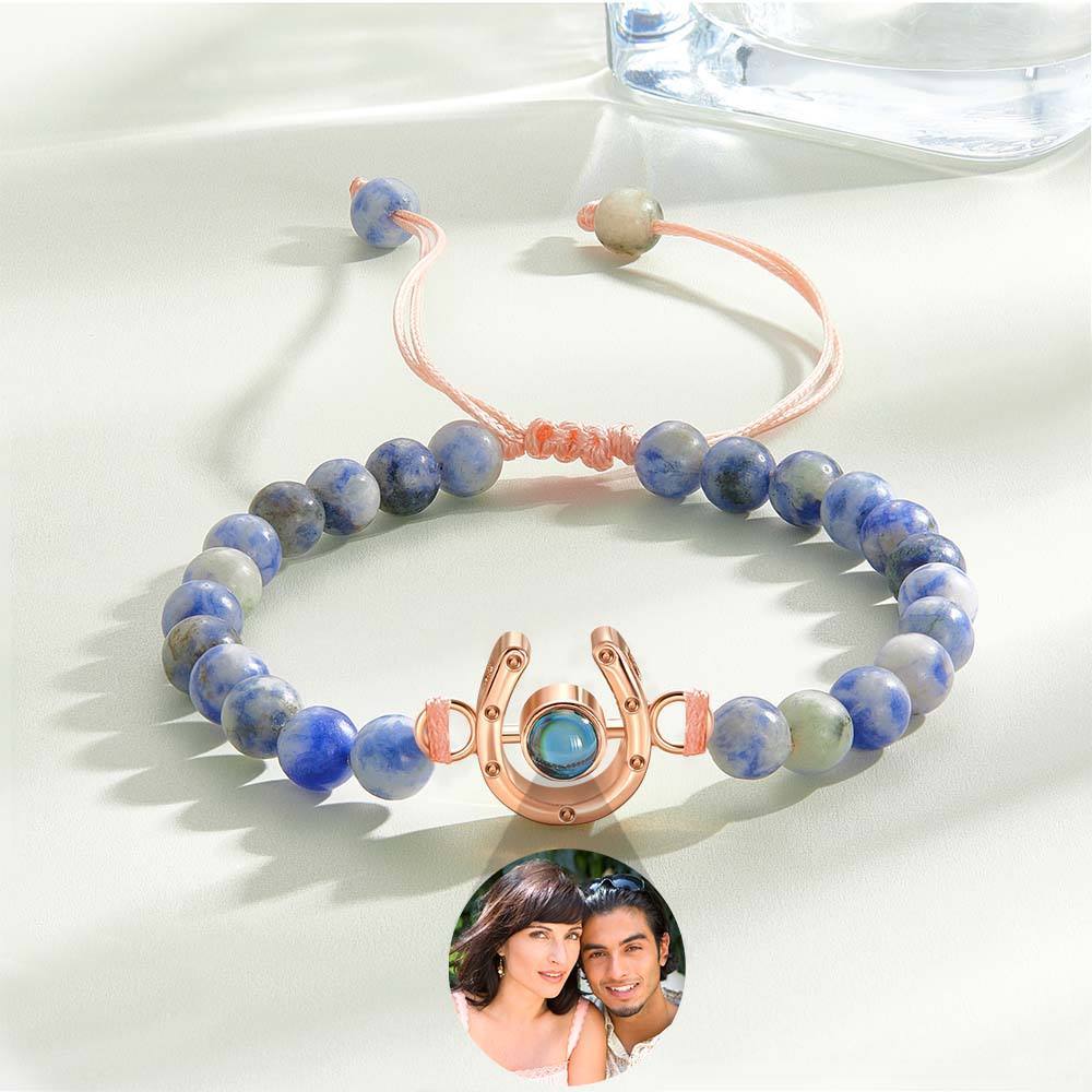 Personalized Horseshoe Charm Photo Projection Beads Bracelet Gift for Horse Lovers - PhotoBoxer