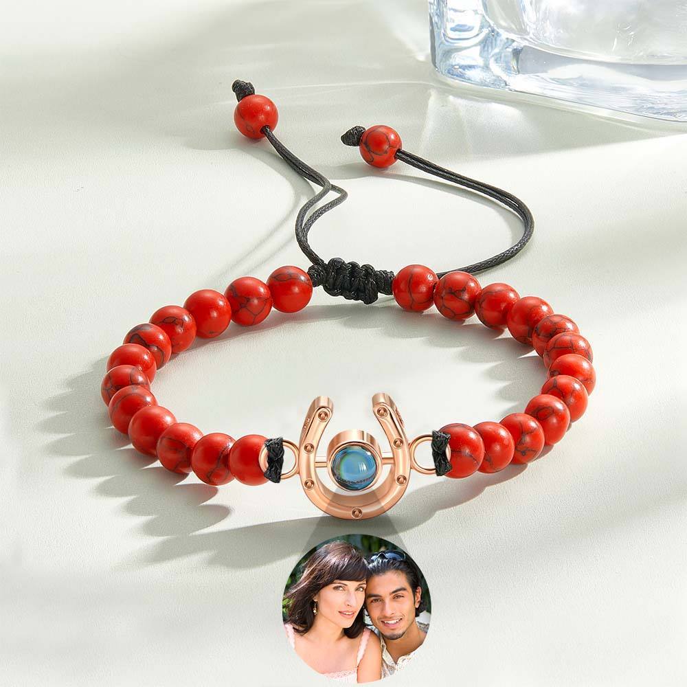 Personalized Horseshoe Charm Photo Projection Beads Bracelet Gift for Horse Lovers - PhotoBoxer