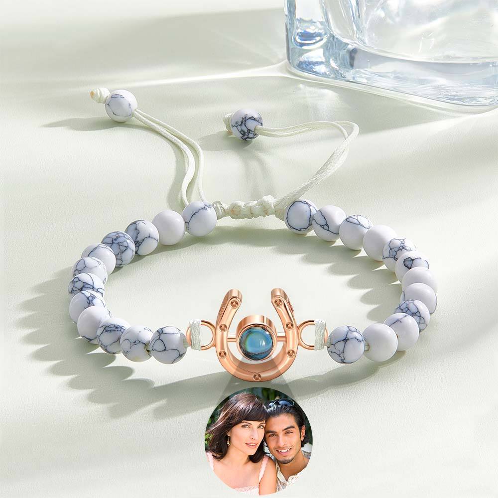 Personalized Horseshoe Charm Photo Projection Beads Bracelet Gift for Horse Lovers - PhotoBoxer