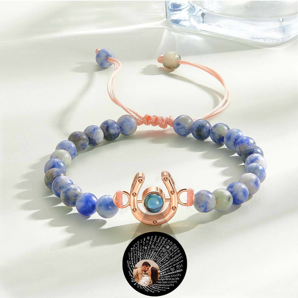 Personalized Horseshoe Charm Photo Projection Beads Bracelet Gift for Horse Lovers - PhotoBoxer
