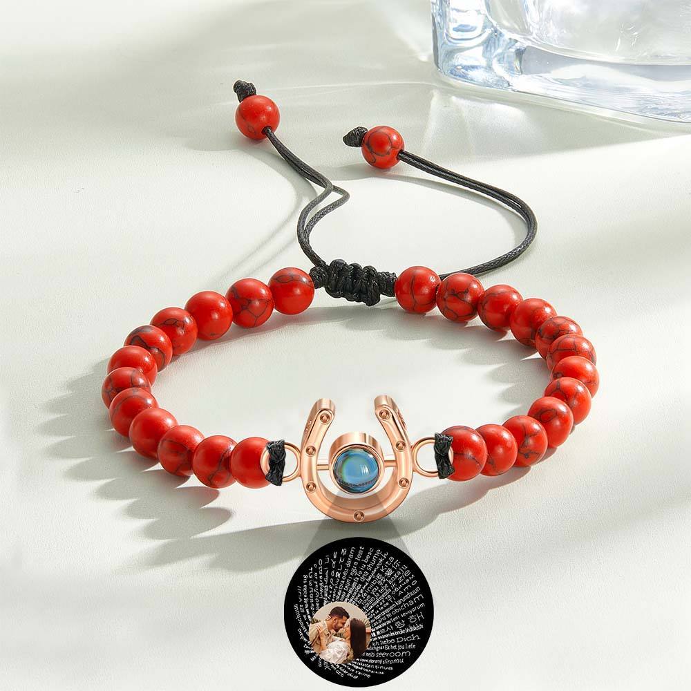 Personalized Horseshoe Charm Photo Projection Beads Bracelet Gift for Horse Lovers - PhotoBoxer