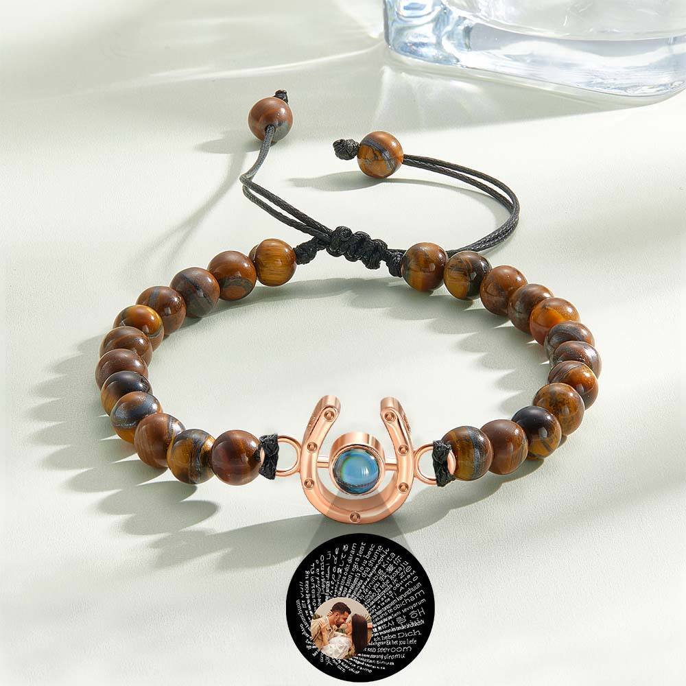 Personalized Horseshoe Charm Photo Projection Beads Bracelet Gift for Horse Lovers - PhotoBoxer